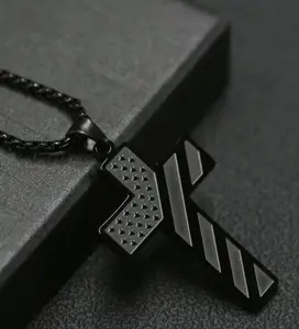 Stainless Steel Cross Black PendantFashion Necklace, Bible VerseAmerican Flag Pendant Chain,forMen, Husband, Father, Mother's DayGifts