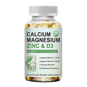 Calcium Magnesium Zinc with Vitamin D3 Complex Dietary Supplement - 60 Capsules for Bone Strength, Muscle Function, Enhanced Absorption