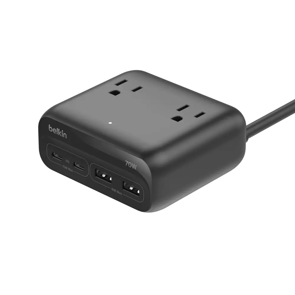 Belkin 3-Outlet Charging Station with 2 USB-A and 2 USB-C Ports 70W