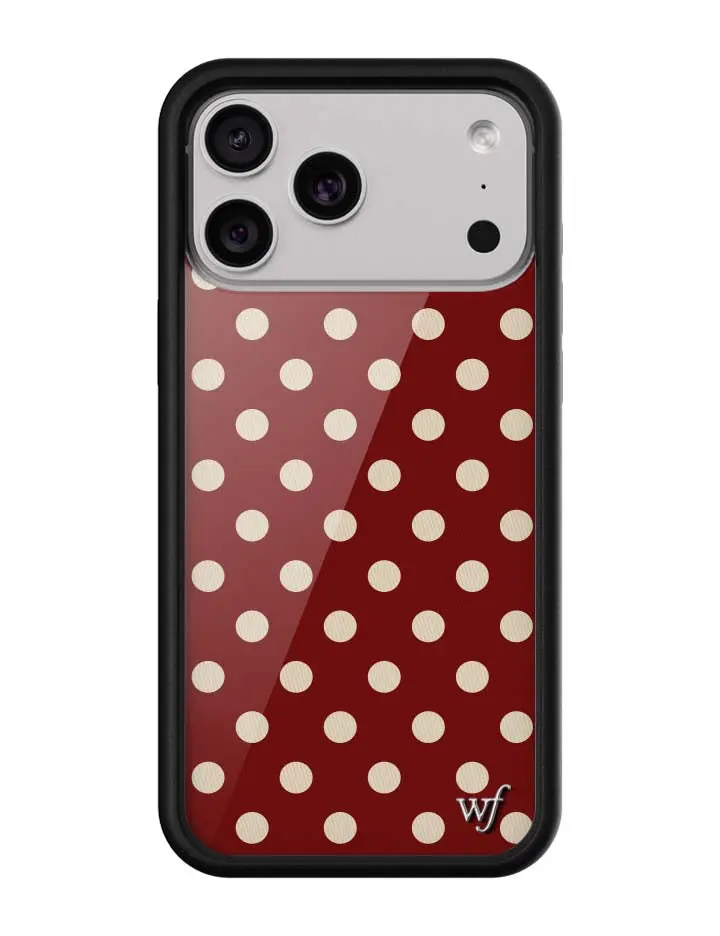 Burgundy & Cream Polka Dots | Limited Edition Trendy Collab iPhone Case | Raised Protective Black Bumper | Women Owned Small Business | Maroon Red Background Pastel White Polka Dots | Safety Casing Protective | Gift for Her