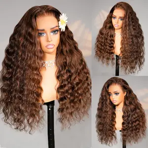 Arabella Chocolate Brown Water Wave 4# 13x6 Glueless Lace Front Wig with Drawstring Human Hair Ear to Ear Beginner Friendly Affordable Wig