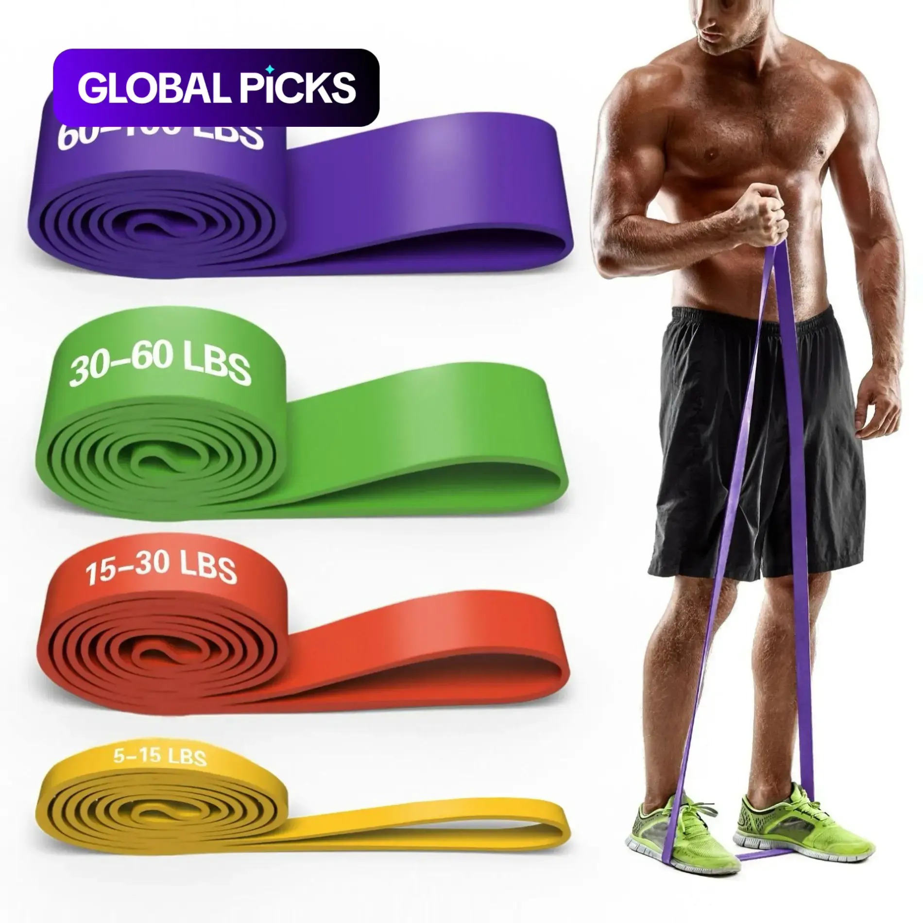 4-Level Resistance Bands Set, Durable Elastic Workout Bands, Workout Equipment For Full Body Muscle Training, Home & Gym Workout, Leg & Arm Exercise, Physical Therapy, Beginner-Friendly For Yoga & Strength Training #GLOBAL PICKS