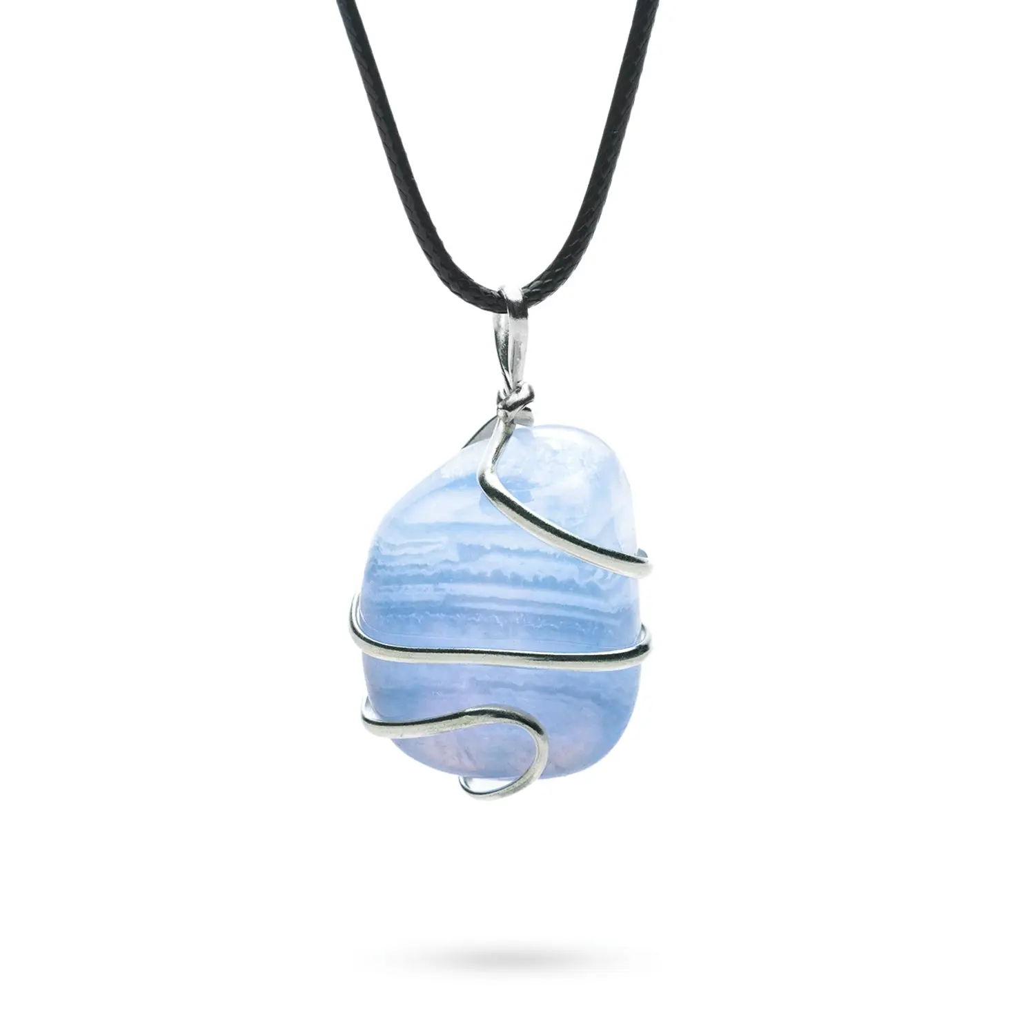 AYANA Blue Lace Agate Pendant with Black Cord Necklace for Calm Communication & Anxiety Relief – Throat Chakra Crystal, Ideal for Gemini & Pisces