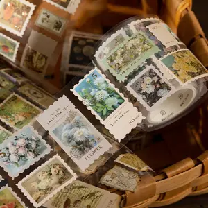 Random Color Gold Foil Stamp Tape Roll, Vintage Retro Postmark Sticker for Journal Phone Case DIY Decoration Vintage Postage Stamps, 1 Roll Random Color