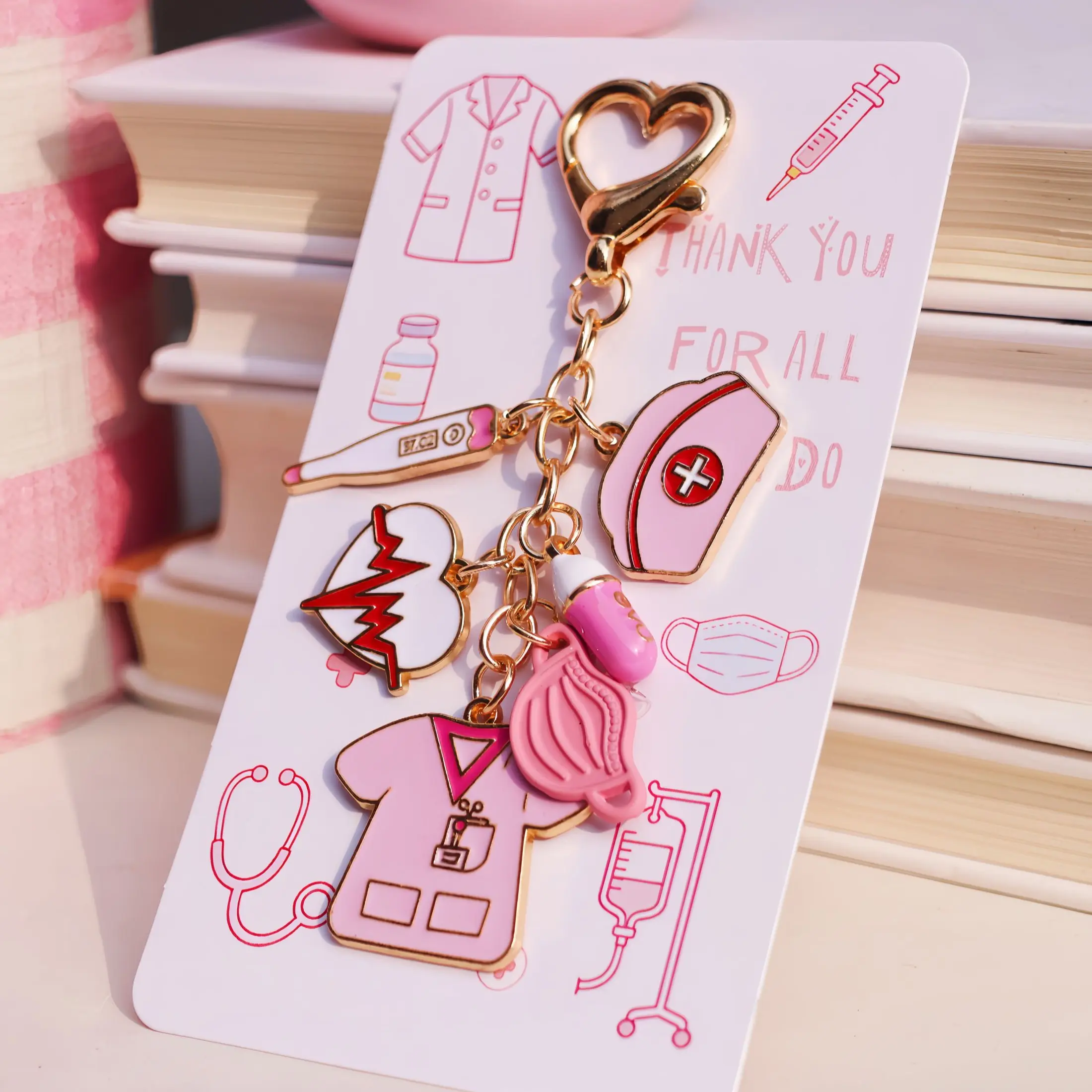 Nurse Appreciation Keychain Accessory with Medical Charms, Key Rings, Perfect Nurse Week Gift for Women, Healthcare Worker Thank You Gift