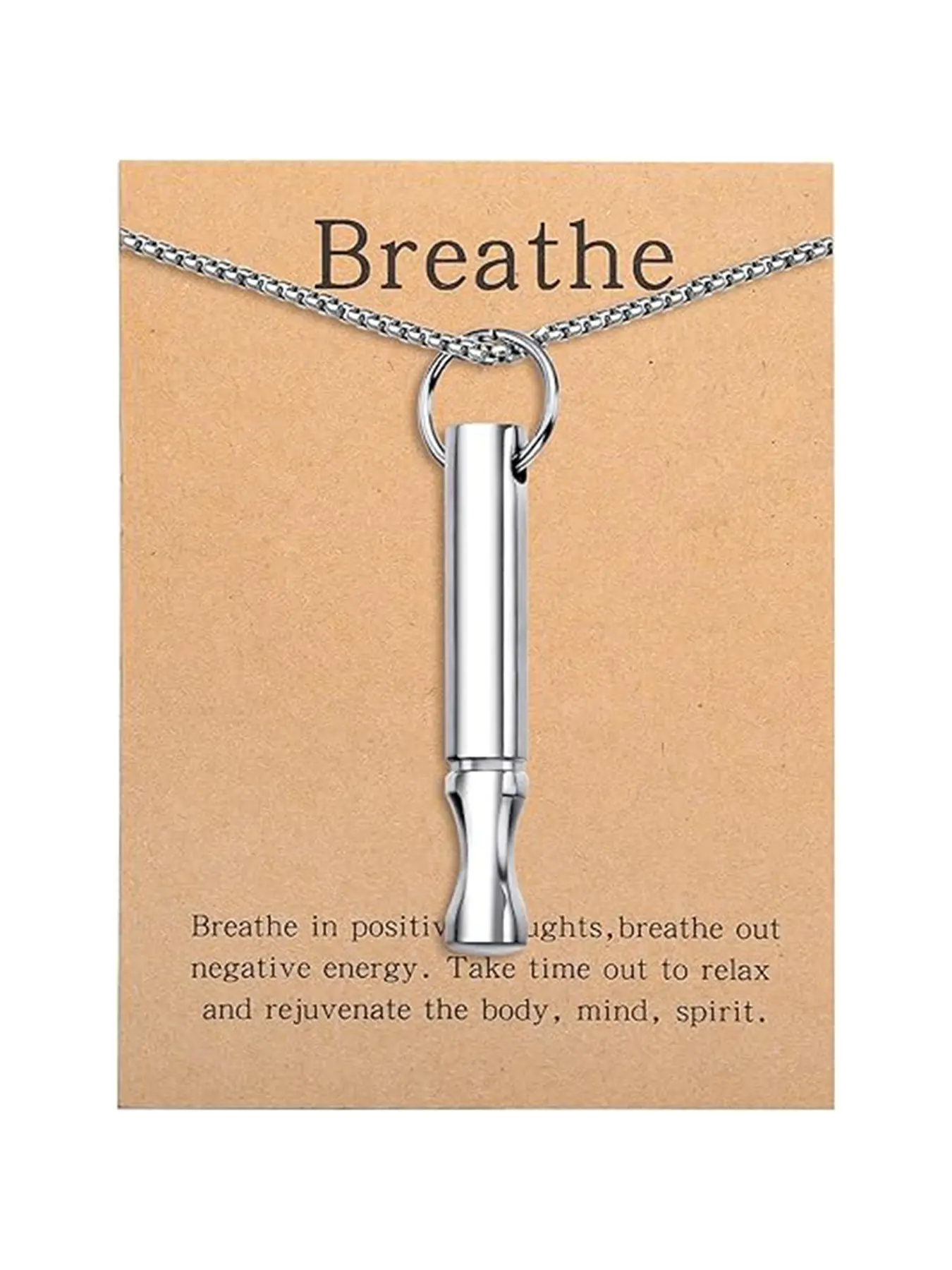 Mindfulness Breathing Necklace Stress Relief Pendant Stainless Steel Anxiety Breathe Necklace for Women Men，Graduation season, back-to-school gifts, presents for him/her, Minimalist Necklace