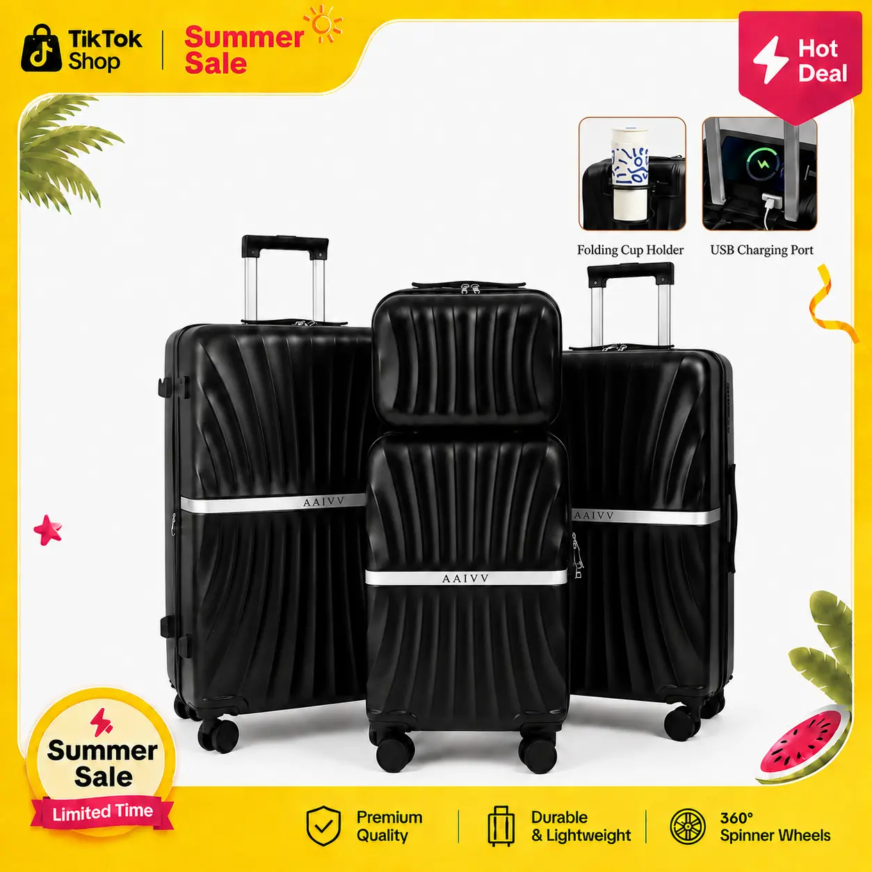 AAIVV 4-Piece Luggage Set Expandable ABS Travel Suitcase Set Dual Spinner Wheels TSA-Approved Lock Durable Hard-Shell Travel Set (13/20/26/28 Inches) Top Back-to-School Gift Choice summervibes