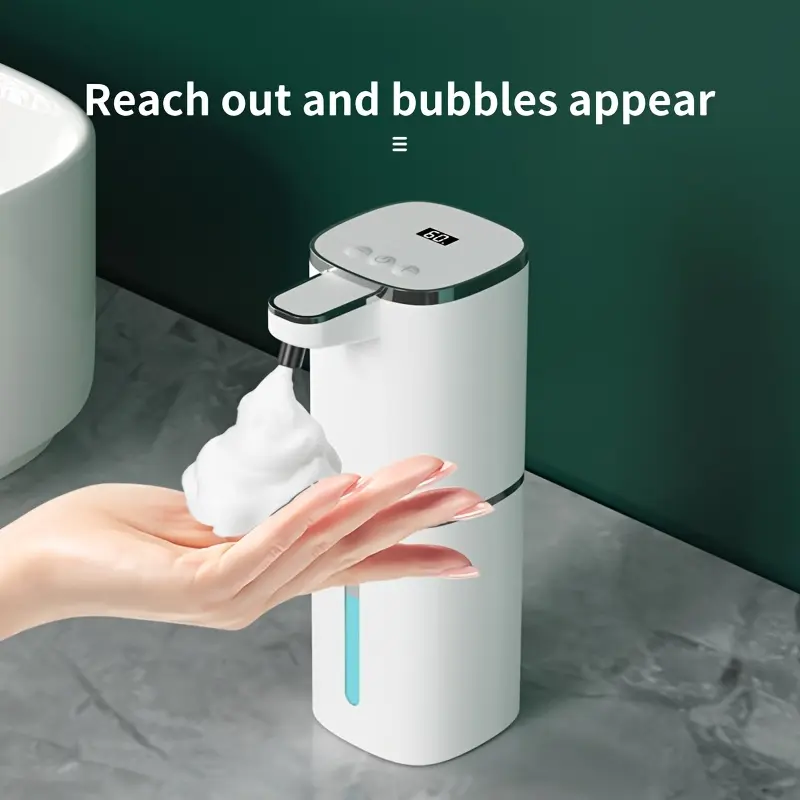Automatic Foaming Touchless Soap Dispenser 12.85oz, LED Display, Ipx5 Waterproof, USB Charging, Wall-Mounted & Desktop, Ideal for Kitchen, Bathroom, Office