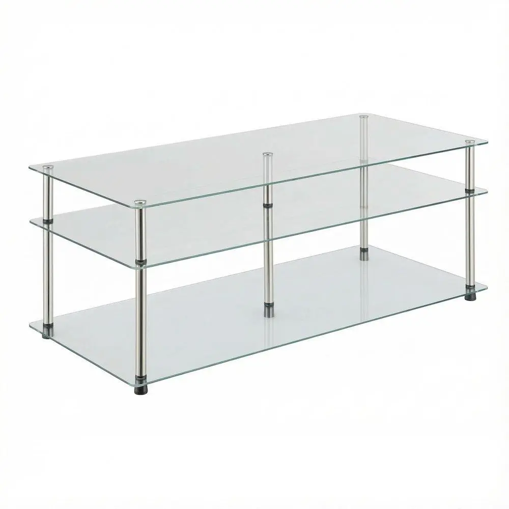 3-Tier Tempered Glass Coffee Table, Minimalist Modern Design, Transparent Indoor Furniture Table