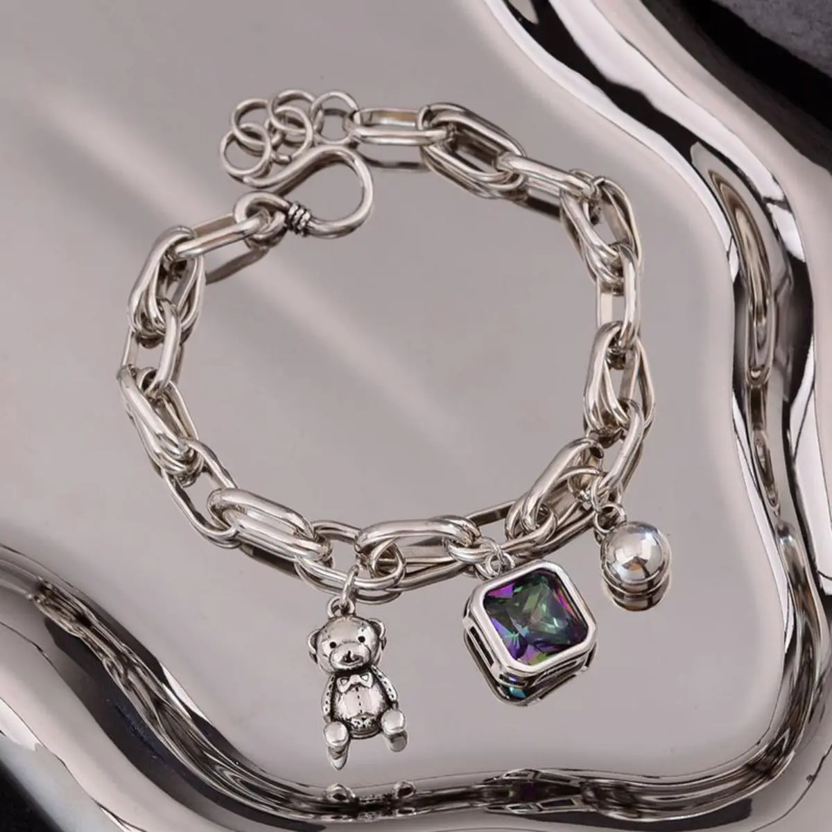 Elegant 925 Sterling Silver Bear Charm Bracelet with Shiny Crystals – New Design Jewelry for Women, Ideal Gift for Her, Perfect for Celebrations or Everyday Style., Bracelet With Charms, Charm Bracelets