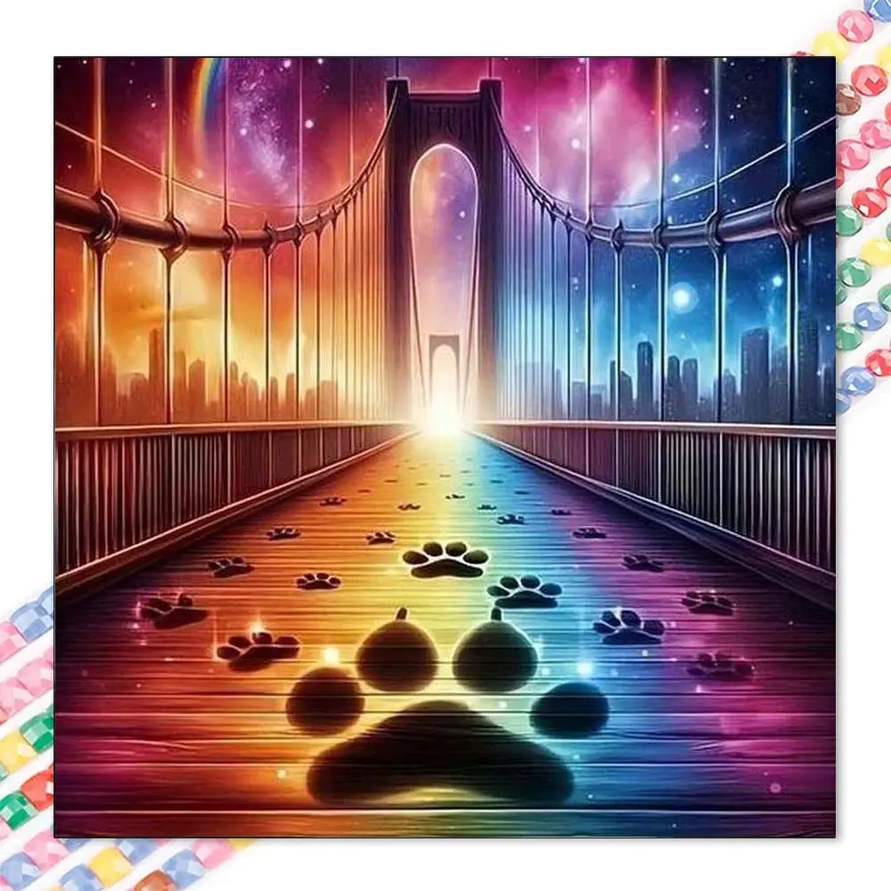 1 DIY diamond painting kit, 5D diamond art set, DIY decor, paw print on bridge, diamond painting kit with full round diamonds, mosaic, diamond art, Diamond Pattern Design, DIY home decoration, suitable for Christmas.