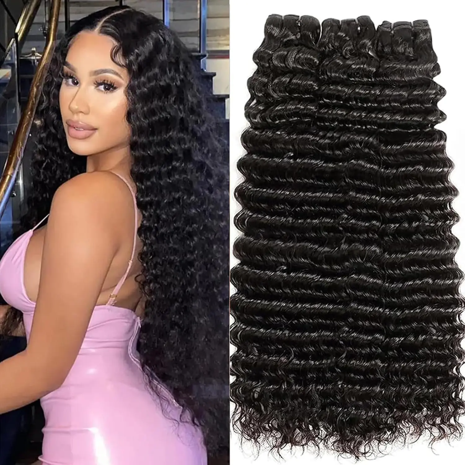 Brazilian Human Hair Bundles Virgin Hair Natural Black Quick Weave Hair Extensions Body Wave/Nature Straight/Deep Wave Wavy
