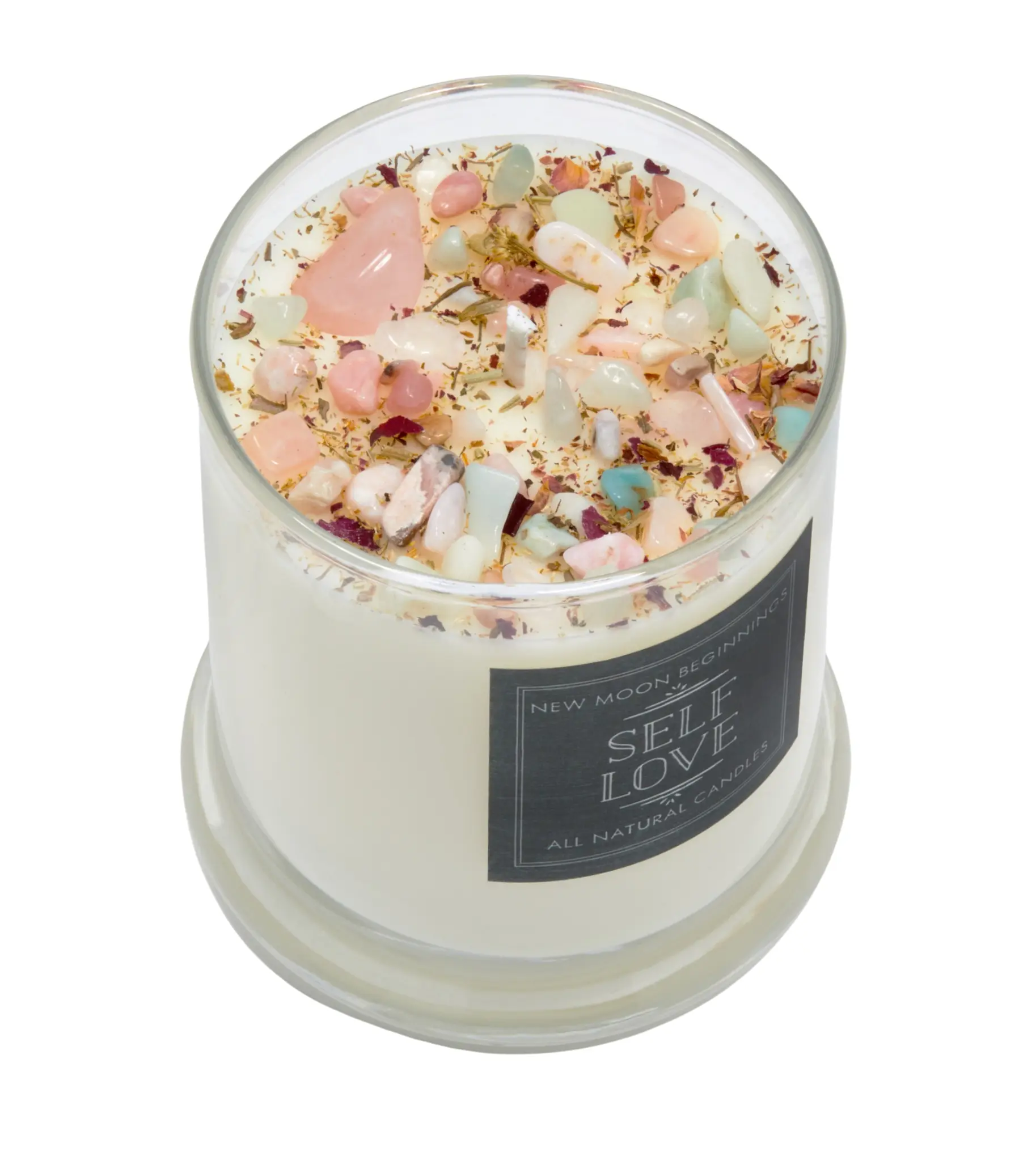 Self Love Candle - Negative Energy Cleansing - Soy Aromatherapy Candle - Handmade Candle with Crystals & Herbs - Self Care Candle