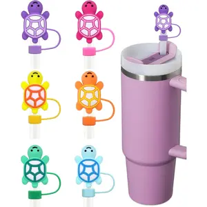 Turtle Straw Covers - 6PCs Cute Tortoise Straw Toppers Compatible with Stanley Cup 30 40 Oz Tumbler 10mm/0.4in Silicone Stanley Cups Accessories Funny Gifts for Girls and Boys