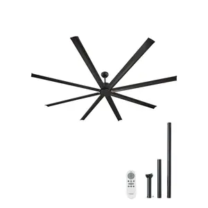 VEVOR 96-Inch Low Profile Flush Mount Ceiling Fan, 6-Speed Remote Control, 8-Blade Aluminum, Reversible DC Motor, Black Indoor/Outdoor Fan for Bedroom, Patio