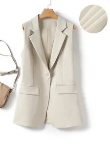 Women's Pure Color Suit Vest Waistcoat Jacket Spring Autumn Commuter Regular Office Business Versatile Slimming Back Slit Top