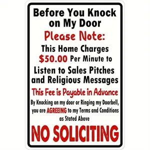 Aluminum 2D Flat Sign 12x8 Inch No Soliciting Humorous Before You Knock Message Weatherproof Durable Wall-Mounted Door Decor for Home Privacy & Doorbell Control American Style Bold Text Sign - Signage