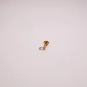 Titanium Dainty Gold CZ Wing Flatback Earring - 16G Threadless Stud for Helix Conch Lobe Tragus - Hypoallergenic & Nickel-Free Jewelry