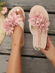 Women's Cute Flower Decor Chunky Sandals, Casual Comfortable Breathable Beach Vacation Footwear, Versatile Sweet Everyday Wear Bohemian Style, Floral Sandals, Daily Fashion Footwear