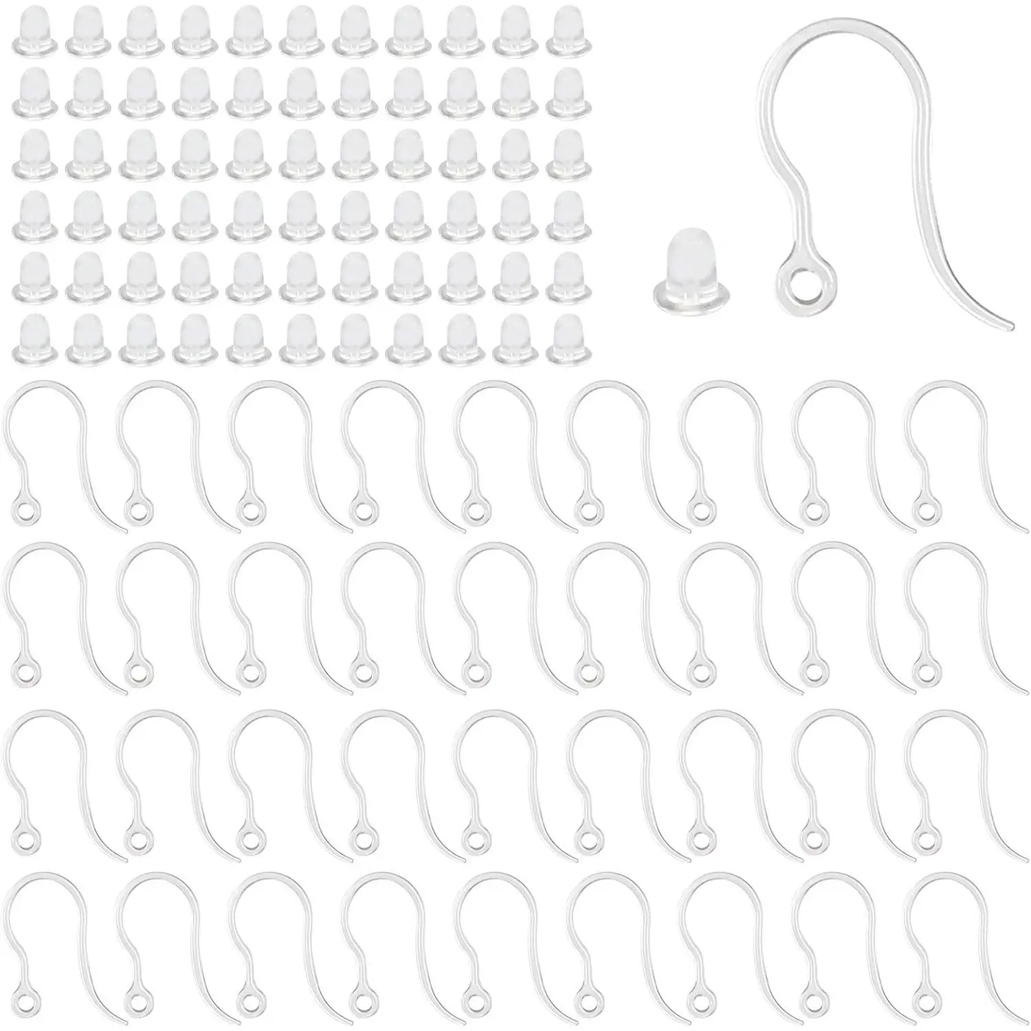 50 count Clear Plastic Earring Hooks  Ear Wires 14.5x17mm Earrings Compnts with Earring Backs Jewelry Findings for DIY Earrings Making