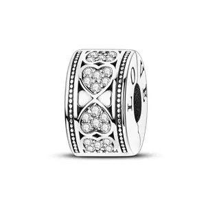 MULA Retro Heart-Shaped Safety Clip Charm, S925 silver-plated Cubic Zirconia - Compatible with Pandora Bracelets and Necklaces, Perfect Holiday Gift for Girlfriend, Wife, Mom