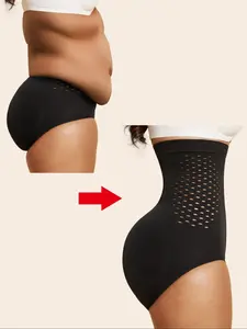 Women's High Waist Tummy Control Panties, Seamless Knit Breathable Hollow Out Shaping Underwear, Casual All Seasons Lingerie, Shapewear