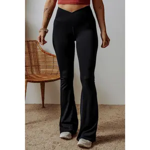 - Stylish high - waisted black flared pants with a unique leg - flaring design, suitable for casual outings, fitness activities, and adding a touch of elegance to your look.