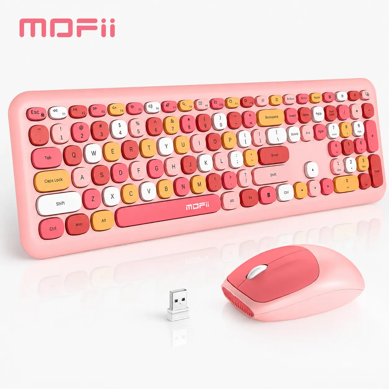 MOFII Full-Size Cordless Keyboard Mouse Combo, 2.4G USB Plug-in Colorful Power-Save Set, Candy Pink for Laptop, PC - Computers & Office Accessories