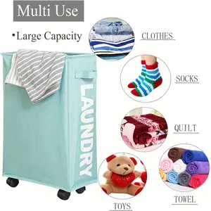 Foldable Large with Wheels, Detachable Wash Bag, Oxford Cloth Handle, Ideal for Home Bathroom Dorm Corner, Wheeled Laundry Basket, Laundry Hamper, Clothes Basket