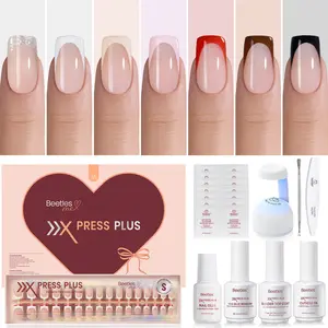 Beetles X Press Plus Press On Nails Tips,  French Tip Pink Brown Red Black Glitter Short Square Almond Shape Natural Acrylic Nail Tips for Effortless Beauty & DIY Manicures - Frenchtipnails #TikTokShopBacktoSchool