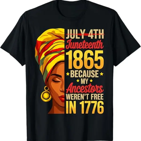 Men's Pure Cotton Short-Sleeve Crew Neck Graphic T-Shirt - 1865 Juneteenth African Woman Art, American Streetwear Top for Black History Month Events, Highlights African American Women Pride