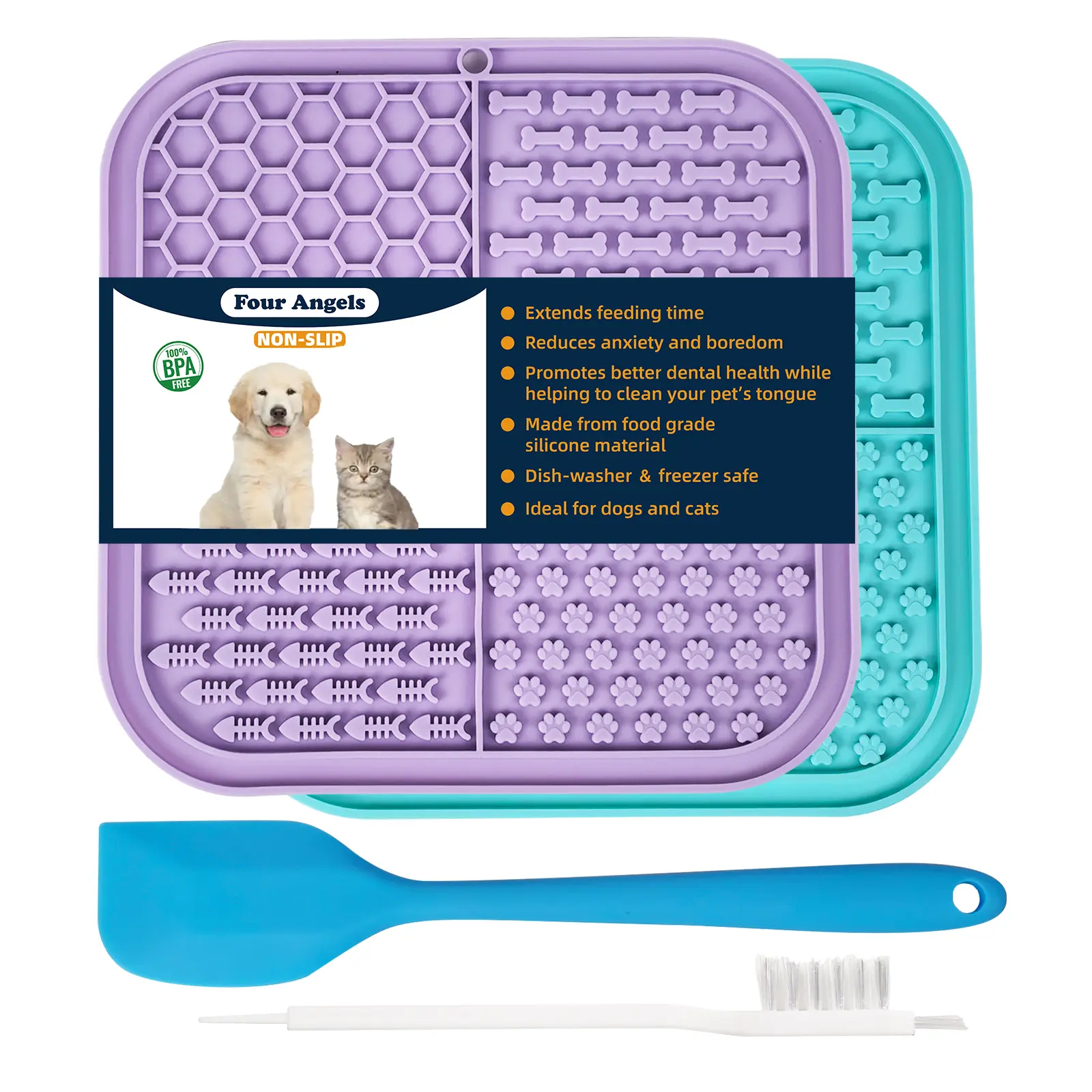 2PCS Lick Mat for Dogs and Cats,Premium Lick Pad with Suction Cups for Dog Anxiety Relief,Dog Treat Mat Perfect for Bathing Grooming Blue&Green-MSD silicone feeder peanut butter