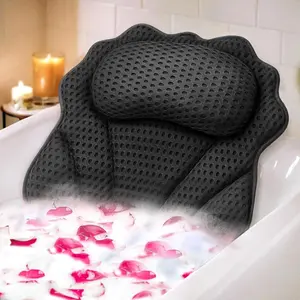 Bath Pillow   Luxury Bathtub Pillow with ,,  and  Support, 4D Bath Pillows for tub with 6  Suction Cups, Fits All Bathtub,  Tub, Hot Jacuzzi (Black)