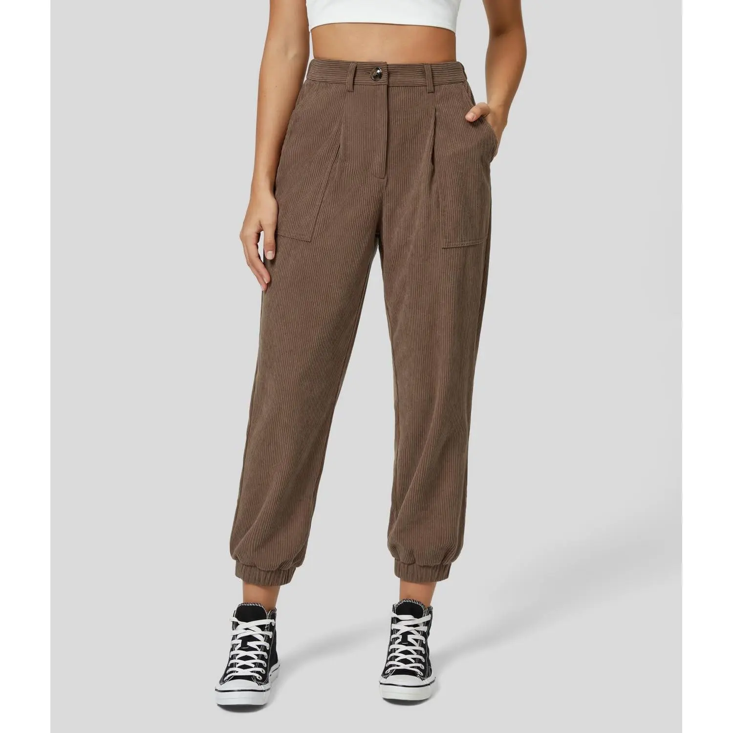 Halara Mid Rise Button Zipper Multiple Pockets Corduroy Casual Joggers