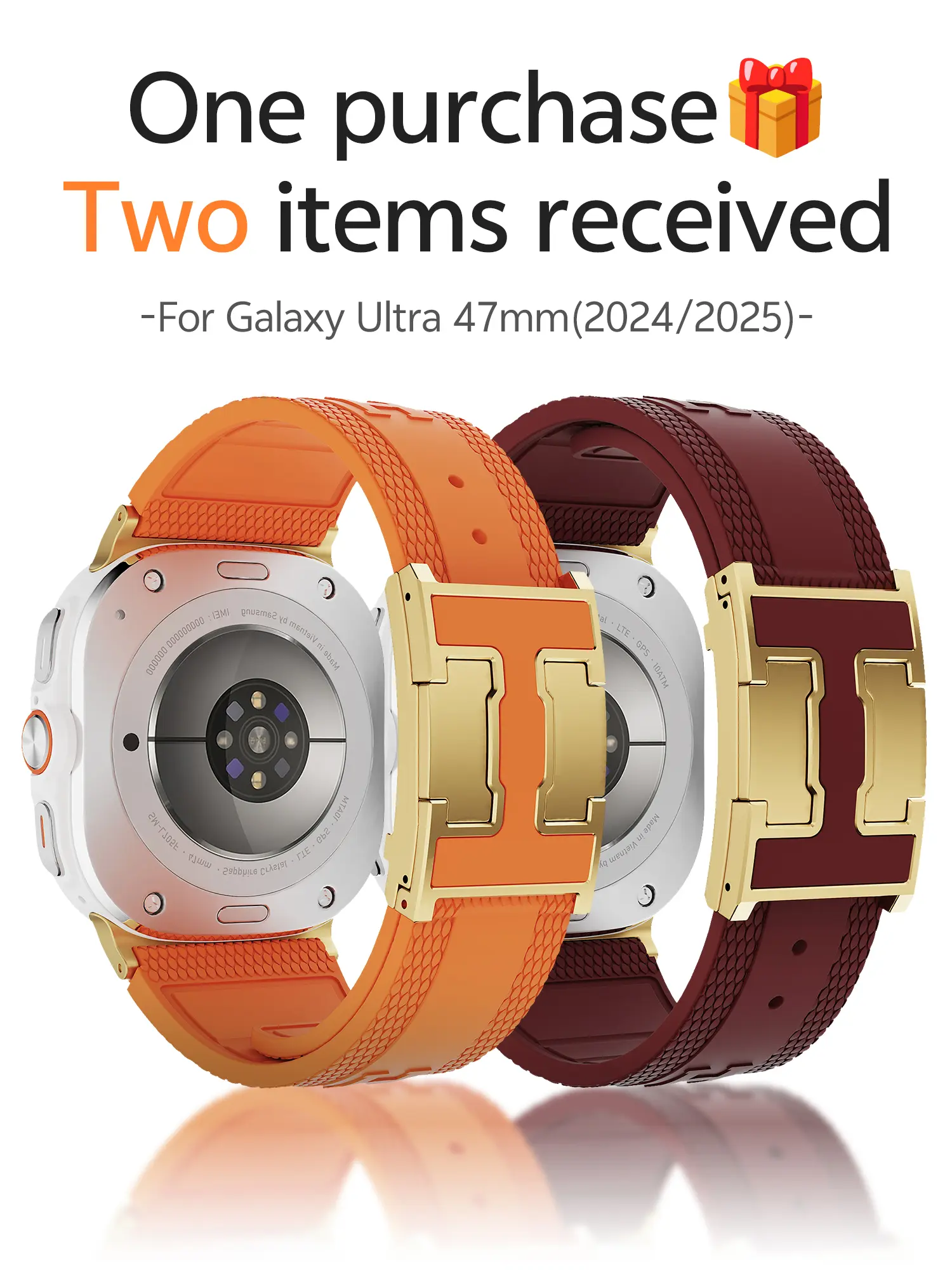 CrazyGrass 2-Pack Non Slip Silicone Sport Replacement Strap with Magnetic Clasp, Double Fasteners for Galaxy Watch Ultra 47mm (2024/2025) - Men's Wearable Wrist Strap [WATCH NOT INCLUDED]