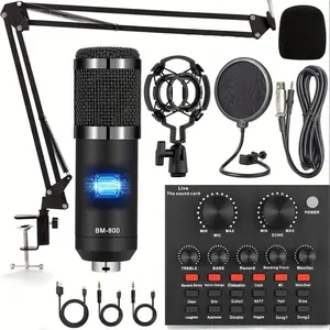 BM800 Podcast Microphone Bundle, USB Rechargeable Condenser Studio Microphone with V8 Sound Card, Professional Audio Equipment for Laptop Computer Vlog Live Streaming, Recording, USB Audio Interface