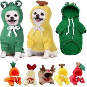 Cute Fruit Dog Clothes For Small Dogs Hoodies Winter Warm Fleece Pet Clothing Puppy Cat Costume Coat For French Chihuahua Outfit strip Loose Fit Pet Hoodie Sweatshirt Soft Polyester Dog Hoodies with Letter Print
