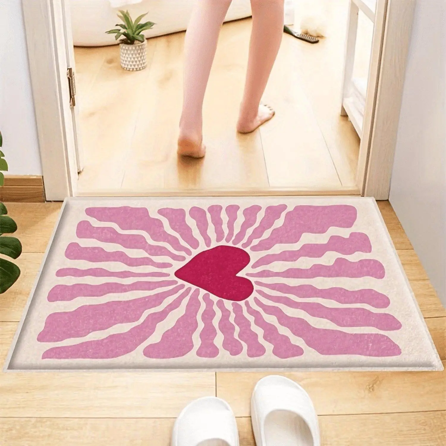 Valentine's Day I Love You Pink Fluffy Bathroom Flannel Rug, a soft and washable festive decorative rug for bathrooms, bedrooms and entryways.