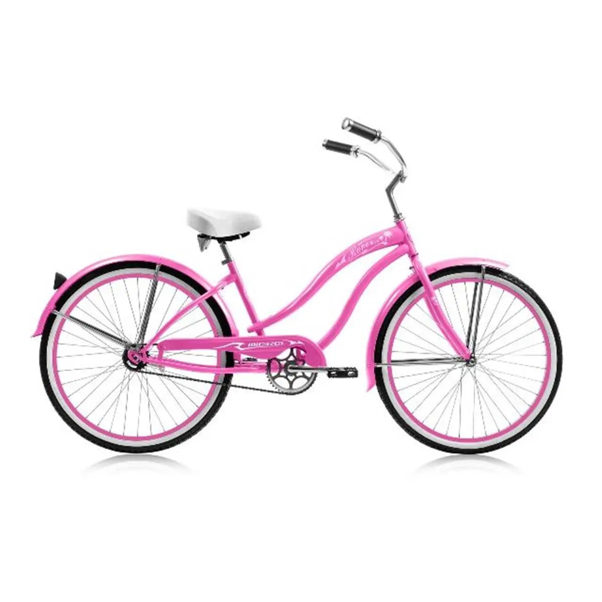 Rover GX Women's 26-inch Retro Cruiser Bike - Classic Steel Frame, Coaster Brake, Moon Bars, White Wall Tires, 14g, 18t, 36h, 27" H x 7" W x 56" L for Beach Rides, Pink