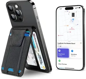 for Magsafe Wallet, Works with  Find My,   Wallet for  17/16/15/14/13/12 Series,  Card Holder with Adjustable Stand, 9 Cards Holder, Carbon Fiber Black