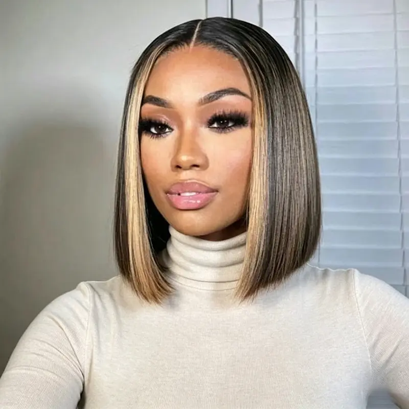 Wiggins Hair #1B/30 Highlight Straight Bob Hair Pre Cut 5x7 Ready To Go Short Bob Wig Pre Plucked Human Hair Glueless Wigs