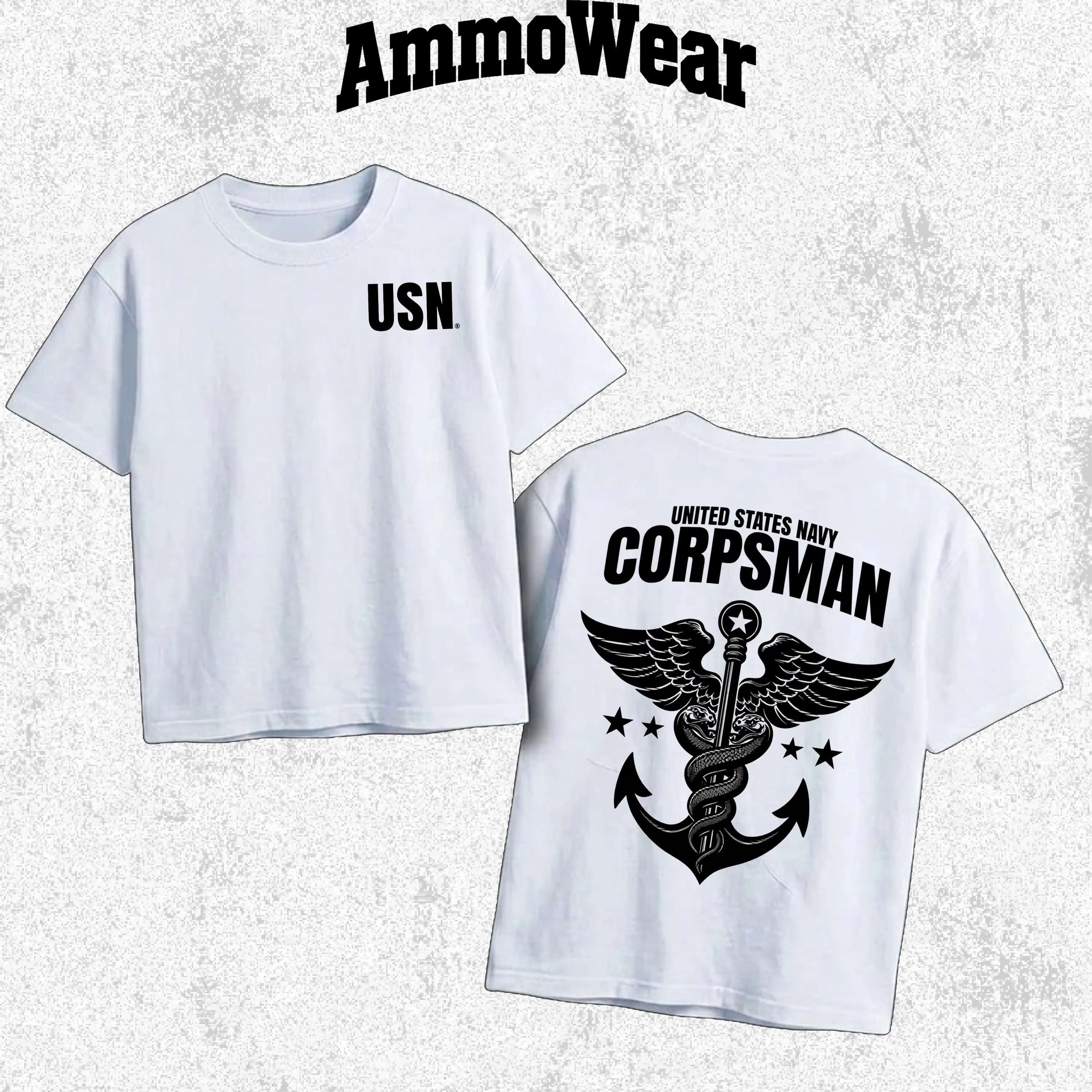 United States Navy Corpsman Graphic Tee, USN Combat Medic Medical T-Shirt, Military Veteran Anchor Caduceus Apparel, Patriotic American Fleet Marine Force Top, Unisex Casual White Short Sleeve Shirt, Tactical Medic Gear