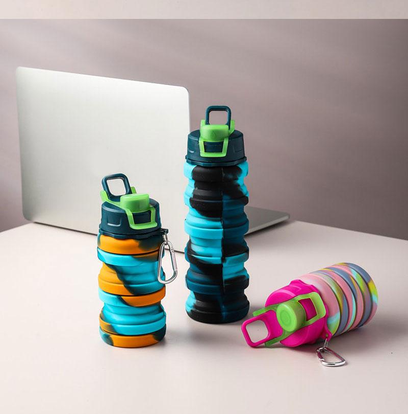 Outdoor Sports Silicone Foldable Water Bottle for Camouflage Creative Travel Reusable Leakproof Water Bottle with Carabiner Outdoor Sports Silicone Foldable Water Bottle for Camouflage Creative Travel Reusable Leakproof Water Bottle with Carabiner