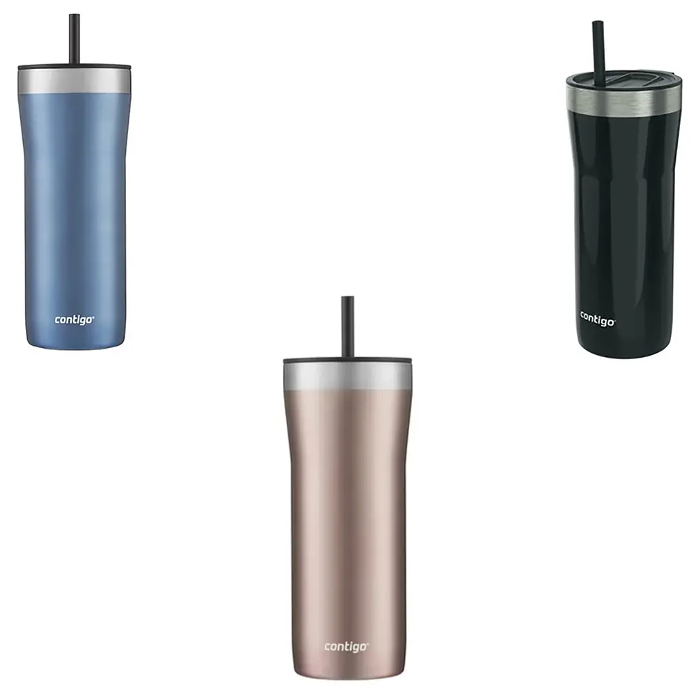 Contigo 32 oz. Portable Double Wall Vacuum-Insulated Stainless Steel Tumbler - Reusable Straw, Flask Lid, Dishwasher Safe for Coffee, Working from Home, Flasks, Drink