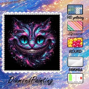 DIY 5D flocking cloth diamond painting kit, AB diamond, fairy dust diamond, crystal diamond, Round diamond, cat, smile, diamond pattern design, vibrant diamond embroidery, special craft diamond art set, wall decor, gift for family, loved ones, friends.