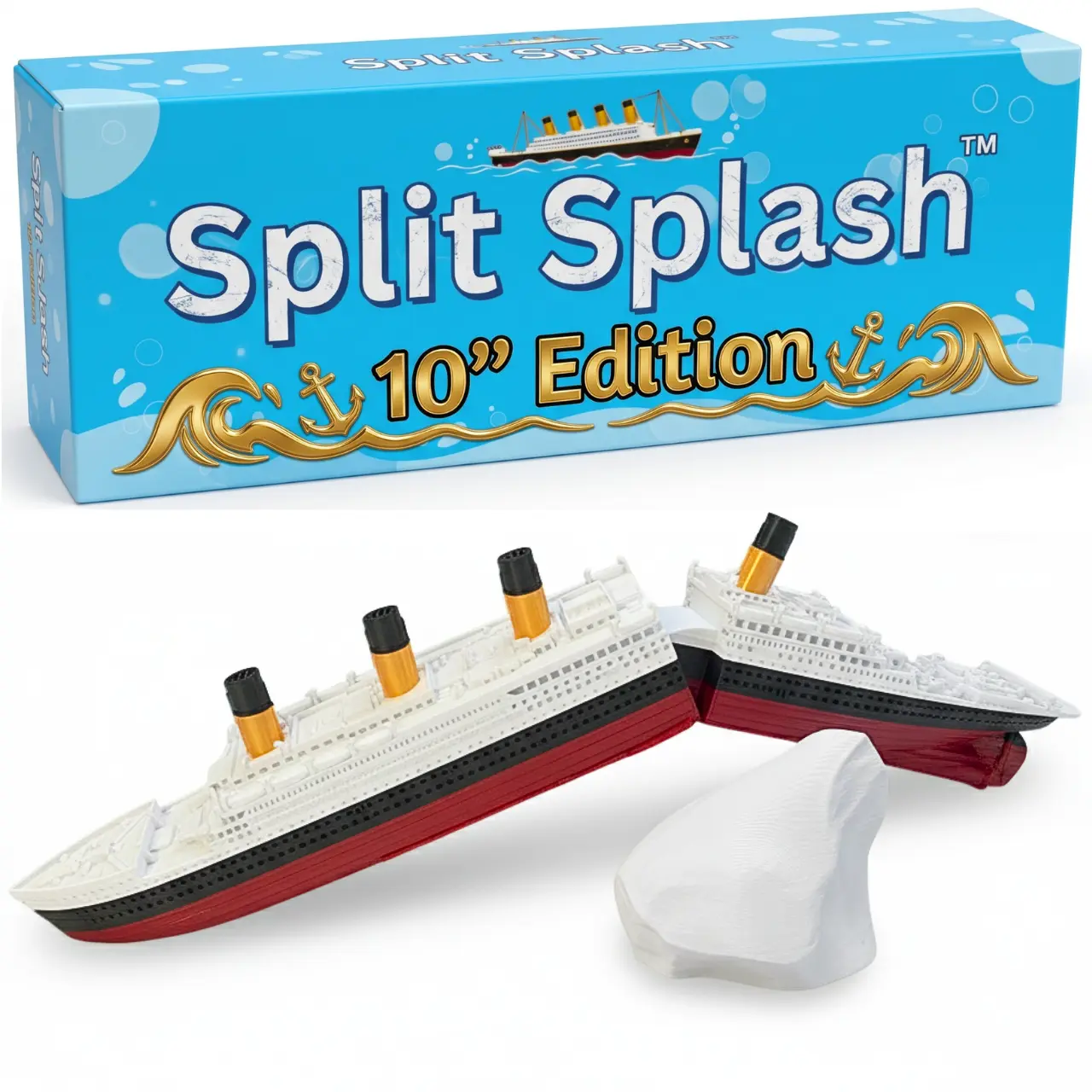 SplitSplash 10" Edition Titanic Realistic Split in Half Boat and Pool Boat - Model, Cake Topper, Historically Accurate Breakable Replica