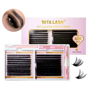 Mixed D Curl DIY Individual Eyelash Extension & Seal and Bond & Lash Remover & Tweezer Kit, 400pcs/Box DIY Cluster Lashes Kit, DIY Eyelash Extensions, Eyelash Extension Kit for Women & Girls