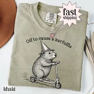 Off To Cause A Kerfuffle Comfort Colors Shirt Funny Groundhog Scooter Tshirt Silly Animal Mental Health Tee Adult Humor Sarcastic T-Shirt