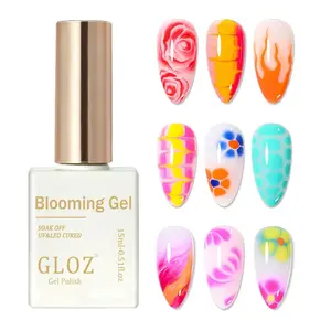 GLOZ 15ml Clear Blooming Gel Nail Polish, UV LED Soak Off Blossom Gel with Watercolor Diffusion Effect for DIY Nail Art Design