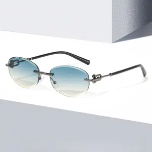 Women’s Y2K Rimless Sunglasses, Retro Oval Design with UV400 Lenses & Lightweight Metal Frame, Perfect for Street Style, Casual Outings, Events and All-Season Styling